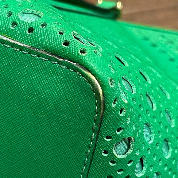 KATE SPADE Newbury Lane Caining Romy Green Perforated Leather Shoulder Satchel - Picture 14 of 17